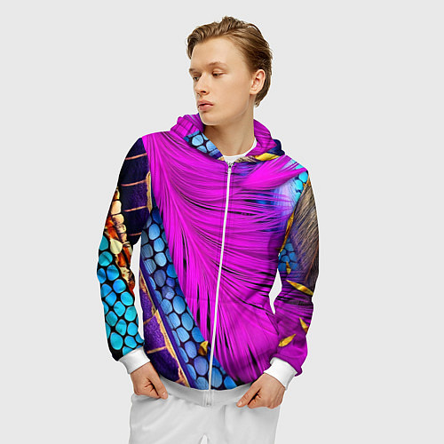 Мужская толстовка на молнии Чешуя и розовое перо / 3D-Белый – фото 3
