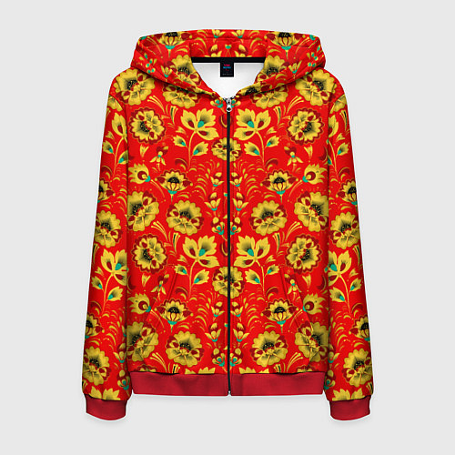 Мужская толстовка на молнии Традиционный русский узор / 3D-Красный – фото 1