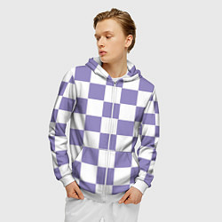 Толстовка 3D на молнии мужская Квадраты фиолетовые, цвет: 3D-белый — фото 2