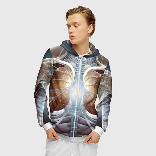 Мужская толстовка на молнии Рентген и скелет / 3D-Белый – фото 3