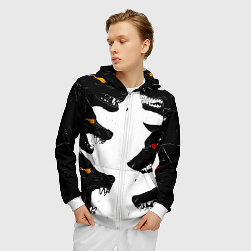 Мужская толстовка на молнии Волки со светящимися глазами / 3D-Белый – фото 3