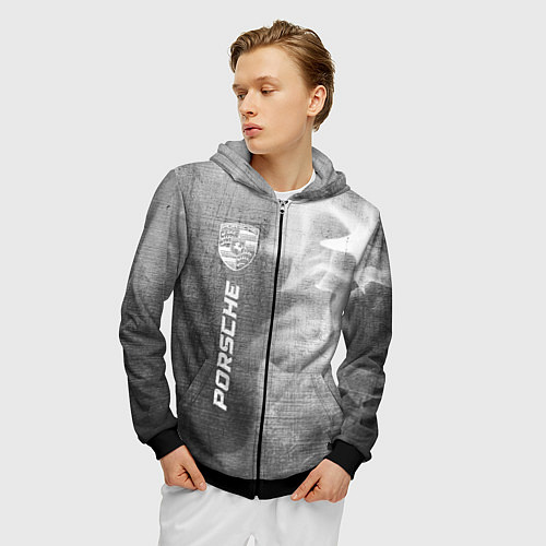 Мужская толстовка на молнии Porsche - grey gradient по-вертикали / 3D-Черный – фото 3