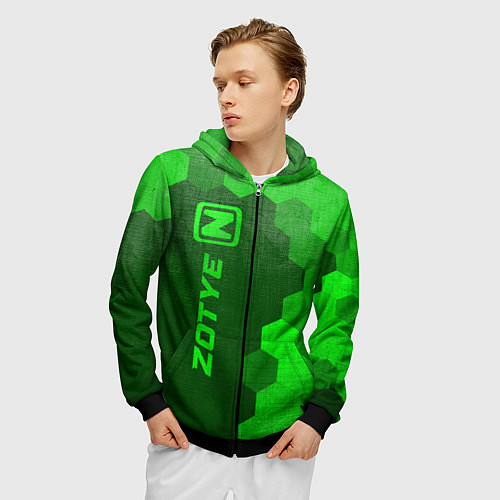 Мужская толстовка на молнии Zotye - green gradient по-вертикали / 3D-Черный – фото 3
