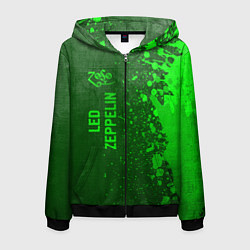 Толстовка 3D на молнии мужская Led Zeppelin - green gradient по-вертикали, цвет: 3D-черный