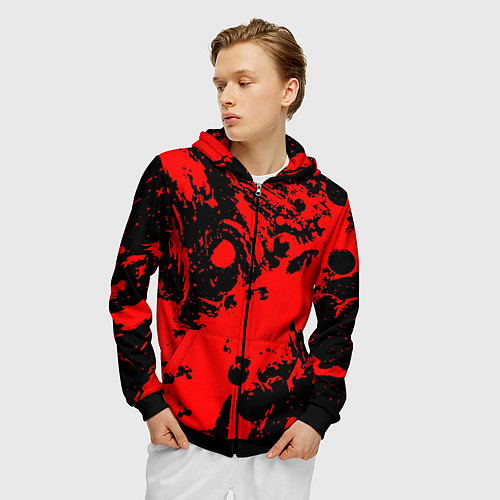 Мужская толстовка на молнии Чёрно-красный абстрактный / 3D-Черный – фото 3