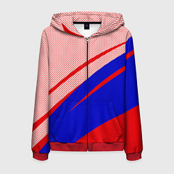 Толстовка 3D на молнии мужская Красно-синий текстурный с полосами, цвет: 3D-красный