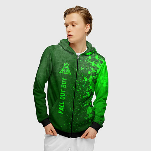 Мужская толстовка на молнии Fall Out Boy - green gradient по-вертикали / 3D-Черный – фото 3