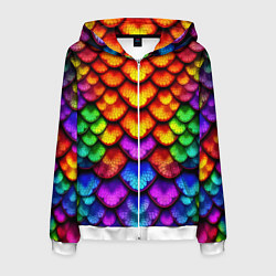 Толстовка 3D на молнии мужская Нарядная чешуя, цвет: 3D-белый