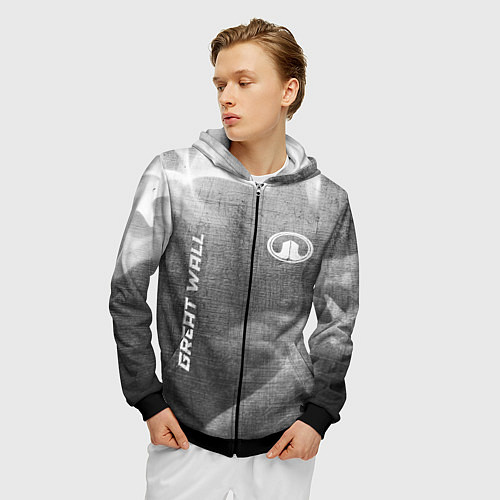 Мужская толстовка на молнии Great Wall - grey gradient вертикально / 3D-Черный – фото 3
