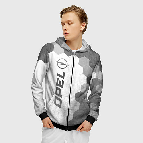 Мужская толстовка на молнии Opel - white gradient по-вертикали / 3D-Черный – фото 3