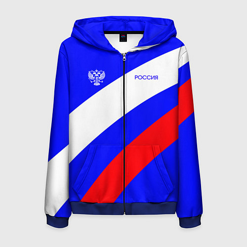 Мужская толстовка на молнии Россия с гербом и цветами флага / 3D-Синий – фото 1