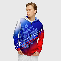 Толстовка 3D на молнии мужская Герб России и градиент бело-сине-красный, цвет: 3D-красный — фото 2