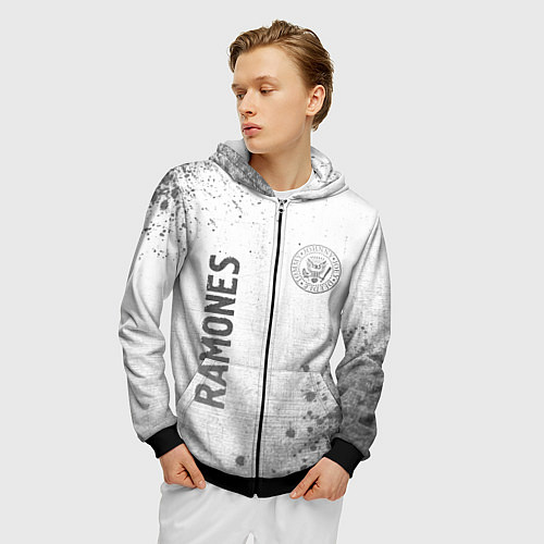 Мужская толстовка на молнии Ramones - white gradient вертикально / 3D-Черный – фото 3