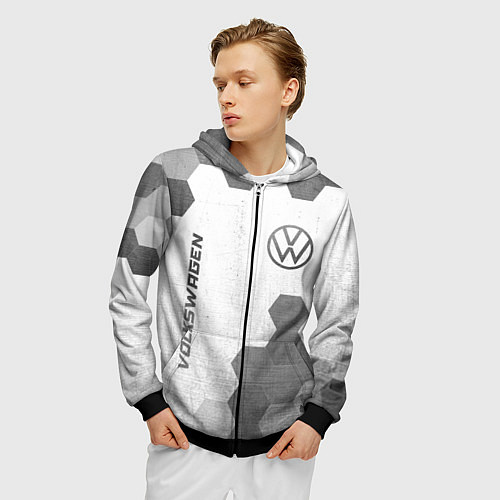 Мужская толстовка на молнии Volkswagen - white gradient вертикально / 3D-Черный – фото 3