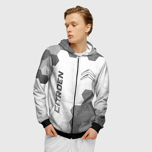 Мужская толстовка на молнии Citroen - white gradient вертикально / 3D-Черный – фото 3