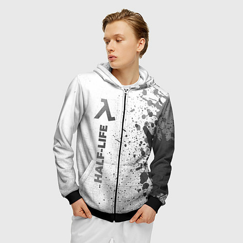 Мужская толстовка на молнии Half-Life - white gradient по-вертикали / 3D-Черный – фото 3