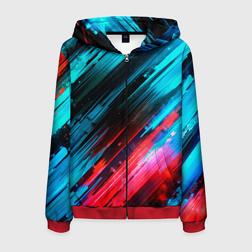 Мужская толстовка на молнии Синяя и красная краска на черном / 3D-Красный – фото 1