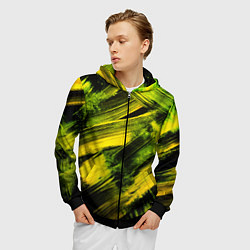 Толстовка 3D на молнии мужская Мазки краски цвета лайм, цвет: 3D-черный — фото 2