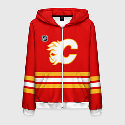 Толстовка 3D на молнии мужская Калгари Флэймз хоккей, цвет: 3D-белый
