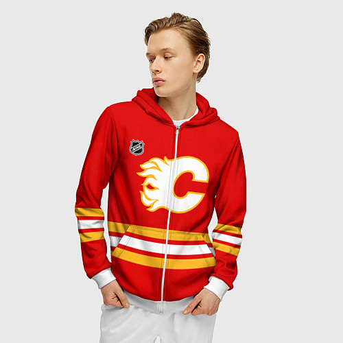 Мужская толстовка на молнии Калгари Флэймз хоккей / 3D-Белый – фото 3