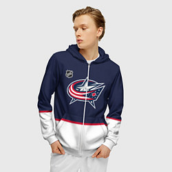 Толстовка 3D на молнии мужская Коламбус Блю Джекетс хоккей, цвет: 3D-белый — фото 2