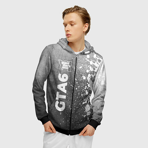 Мужская толстовка на молнии GTA6 - grey gradient по-вертикали / 3D-Черный – фото 3