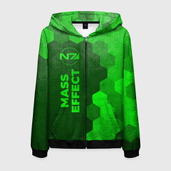 Толстовка 3D на молнии мужская Mass Effect - green gradient по-вертикали, цвет: 3D-черный