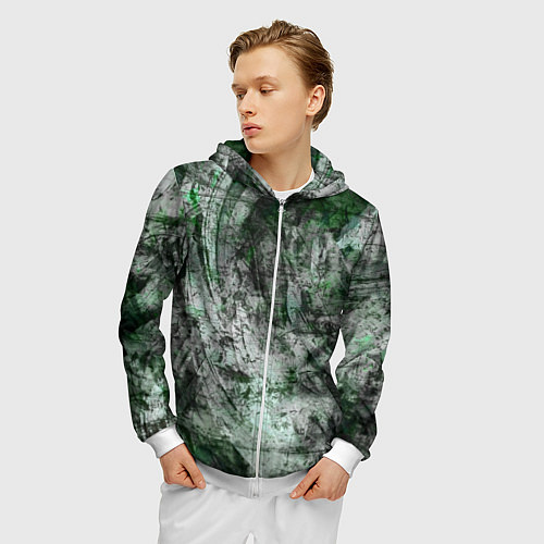 Мужская толстовка на молнии Абстракция - grey emerald rock / 3D-Белый – фото 3