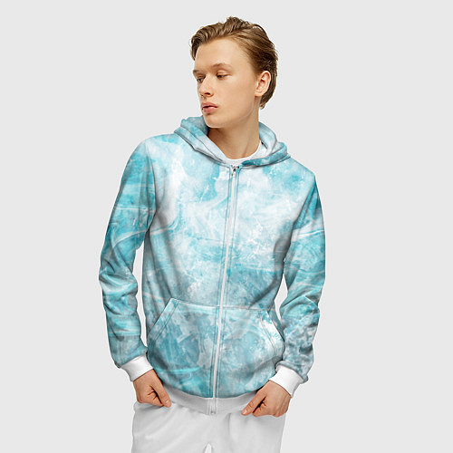 Мужская толстовка на молнии Абстракция - light blue sea foam / 3D-Белый – фото 3