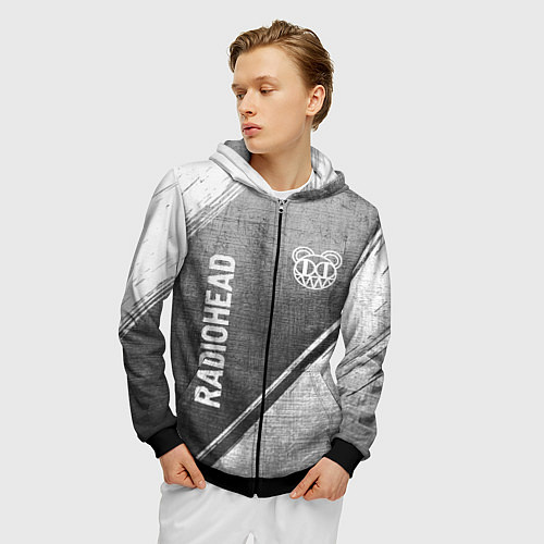 Мужская толстовка на молнии Radiohead - grey gradient вертикально / 3D-Черный – фото 3