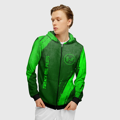 Мужская толстовка на молнии Twenty One Pilots - green gradient вертикально / 3D-Черный – фото 3