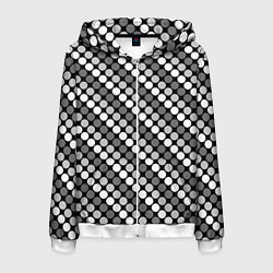 Толстовка 3D на молнии мужская Белый серый горох на черном ретро, цвет: 3D-белый
