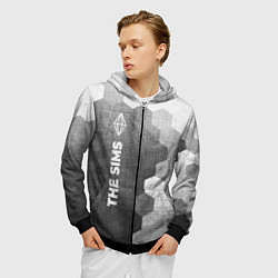 Толстовка 3D на молнии мужская The Sims - grey gradient по-вертикали, цвет: 3D-черный — фото 2