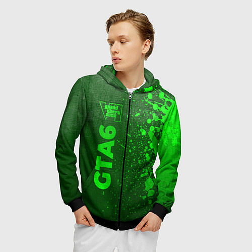 Мужская толстовка на молнии GTA6 - green gradient по-вертикали / 3D-Черный – фото 3