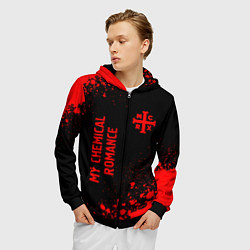 Толстовка 3D на молнии мужская My Chemical Romance - red gradient вертикально, цвет: 3D-черный — фото 2