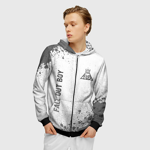 Мужская толстовка на молнии Fall Out Boy - white gradient вертикально / 3D-Черный – фото 3