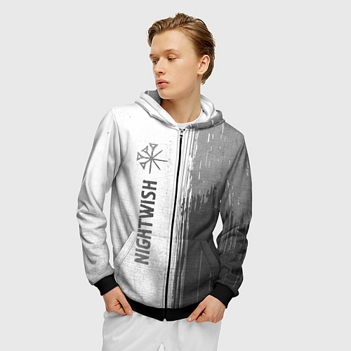 Мужская толстовка на молнии Nightwish - white gradient по-вертикали / 3D-Черный – фото 3