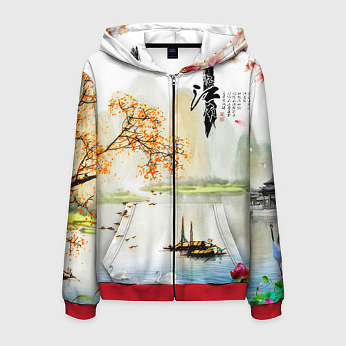 Мужская толстовка на молнии China Landscape / 3D-Красный – фото 1