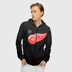 Толстовка 3D на молнии мужская Детройт Ред Уингз - черные треугольники, цвет: 3D-черный — фото 2