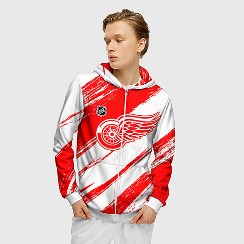 Мужская толстовка на молнии Детройт Ред Уингз - брызги красок / 3D-Белый – фото 3