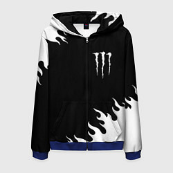 Толстовка 3D на молнии мужская Monster energy белый огонь, цвет: 3D-синий