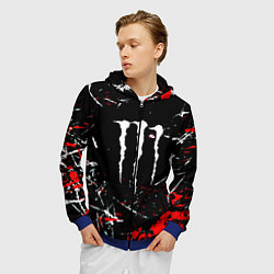 Толстовка 3D на молнии мужская Monster energy штрихи, цвет: 3D-синий — фото 2