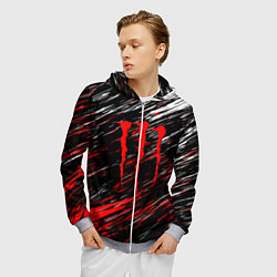 Толстовка 3D на молнии мужская Monster energy полосы красок, цвет: 3D-меланж — фото 2