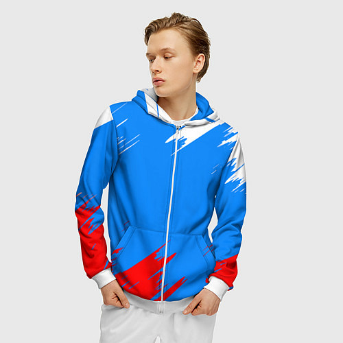 Мужская толстовка на молнии Патриот Россия - флаг / 3D-Белый – фото 3