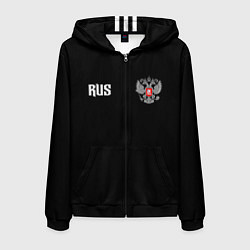 Толстовка 3D на молнии мужская Россия три полоски, цвет: 3D-черный
