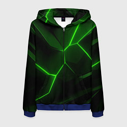 Толстовка 3D на молнии мужская Зеленая текстура с неоном, цвет: 3D-синий