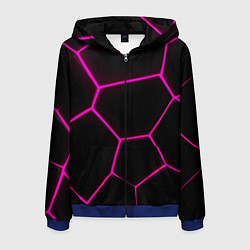Толстовка 3D на молнии мужская Черные соты текстура, цвет: 3D-синий