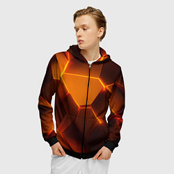 Толстовка 3D на молнии мужская Оранжевые объемные пластины, цвет: 3D-черный — фото 2