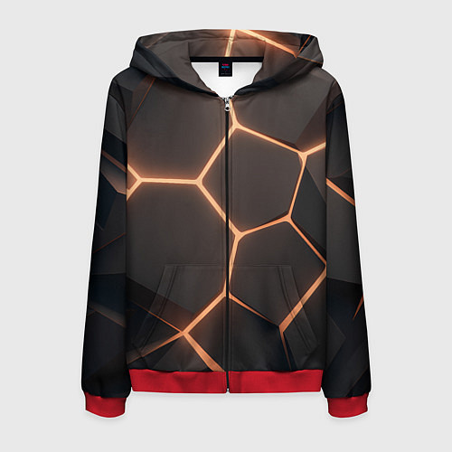 Мужская толстовка на молнии Серая текстура из сот / 3D-Красный – фото 1