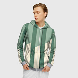 Толстовка 3D на молнии мужская Зеленые полосы, цвет: 3D-меланж — фото 2
